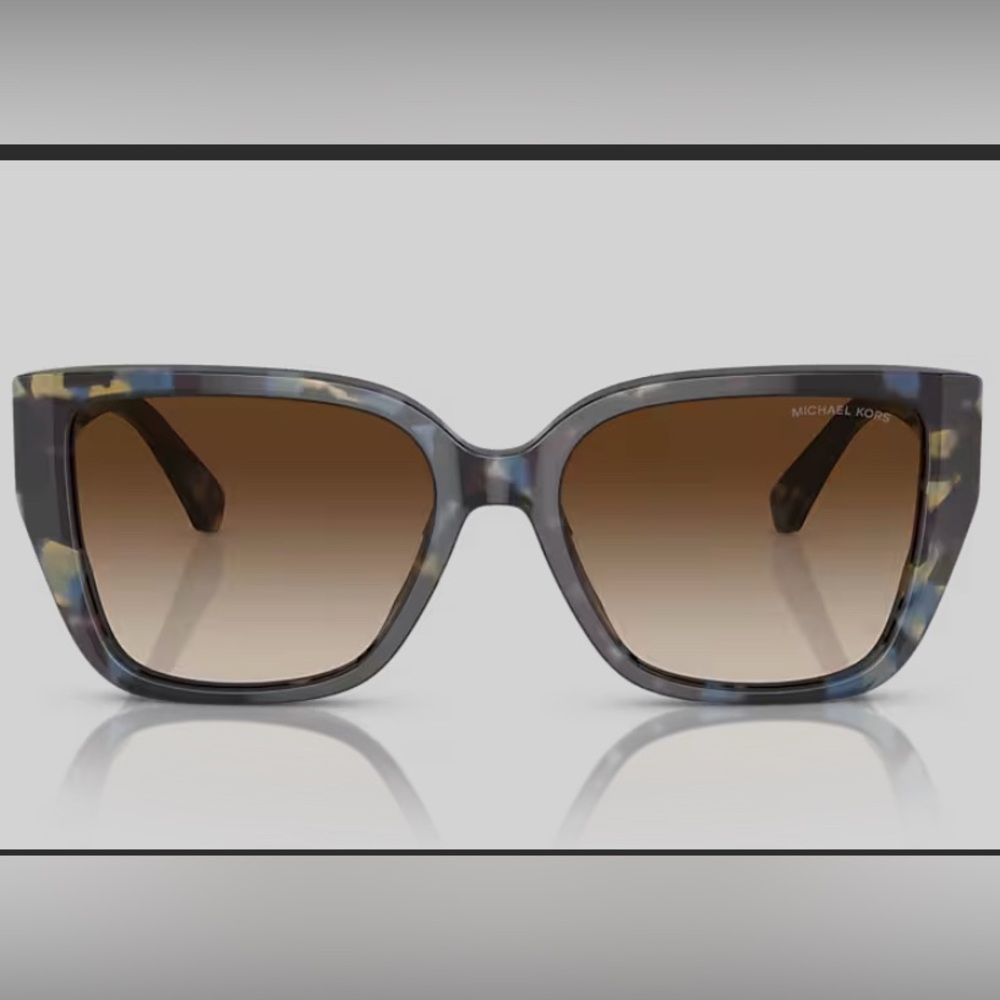 🆕 Michael Kors Acadia Blue With Brown Lenses and Gold Logos Oversized Sunglasses - Picture 1 of 4